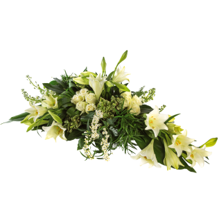 Rouwwerk Rouwarrangement wit en groen Rouwwerk Rouwarrangement wit en groen