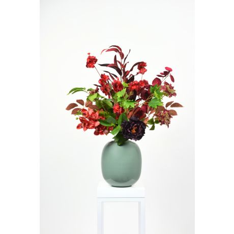 Zijden Boeket Ruby Red vaas Pip green pastel Zijden Boeket Ruby Red vaas Pip green pastel